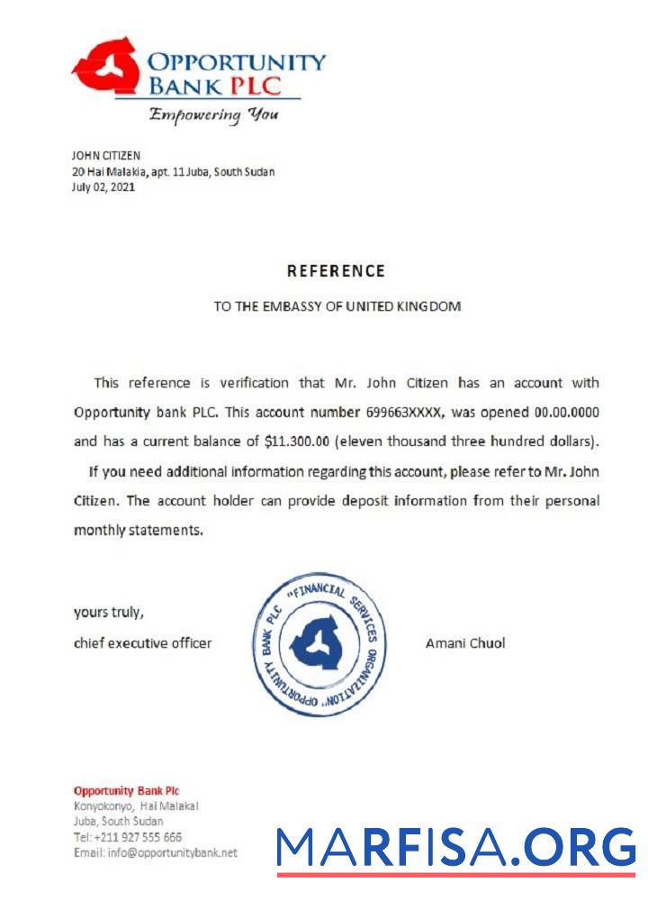 Realistic South Sudan Opportunity bank reference example